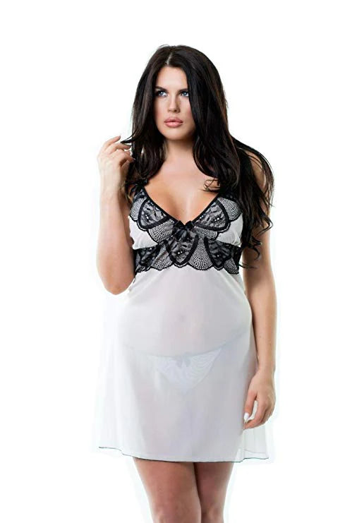 Ασπρο-Μαυρο Νυχτικο με κορδονια